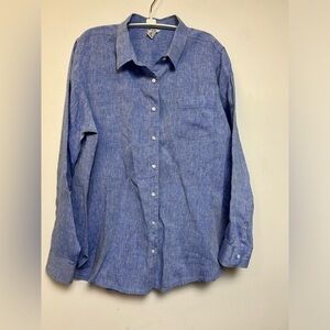 VTG 100% Linen LL.BEAN Men’s Blue Button Down Long sleeve Shirt Size XL